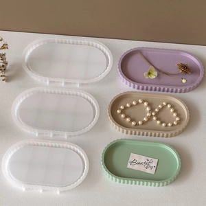 Nordic oval striped tray silicone mold set for DIY plaster and resin storage crafts