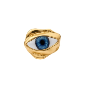 Artistic gold irregular resin blue eye ring with surrealist melted metal design