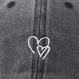 Vintage washed cotton baseball cap with embroidered heart logo in charcoal grey