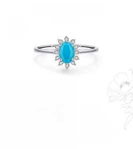 Detailed close-up showing crown-setting turquoise stone and silver band for women