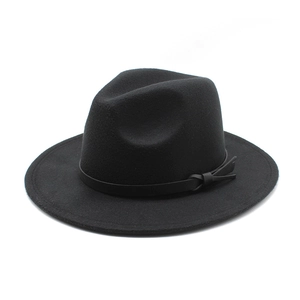 Classic black felt fedora hat with elegant thin band detail on a white background