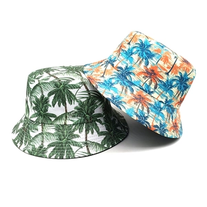 Bucket Hat Polyester Tropical Palm Tree Print Sun Protection Summer Beach Vacation Outdoor Casual Retro Unisex Novelty