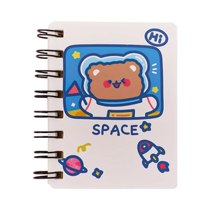 A7 mini astronaut coil notebook with cartoon brown bear and rocket design on white cover