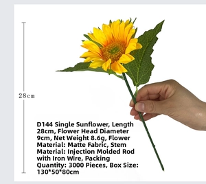 Detail of 28cm artificial sunflower showing 9cm yellow flower head and green core