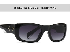 45-degree side view of square sunglasses featuring golden star rivets and gradient lenses