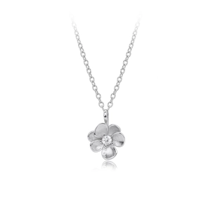 Elegant S925 sterling silver flower necklace with central diamond and matte petals