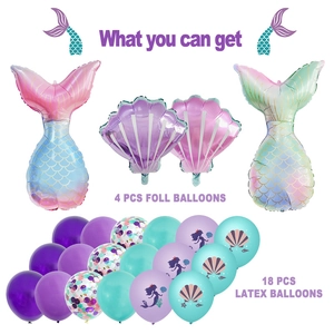 Set detallado de 22 globos temáticos de sirena con colas y conchas de papel aluminio