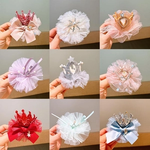 Nine-grid display of various girls' crown and floral hair clips with sequins and pearls