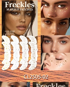 Close-up of waterproof gold and silver freckle tattoo stickers with star patterns