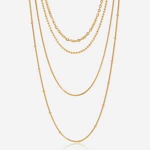 Collier multi-rangs en acier inoxydable plaqué or 18K avec chaînes serpent et billes