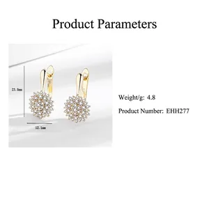 Elegant gold flower earrings featuring cubic zirconia pavé with size measurements