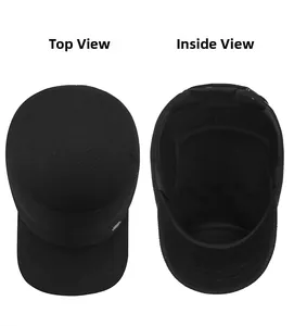 Top view and soft fleece lining detail of a men's winter wool flat top cap with ear flaps