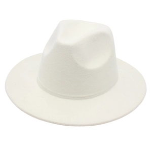 Classic white wool felt fedora hat with indented crown and flat brim for men and women