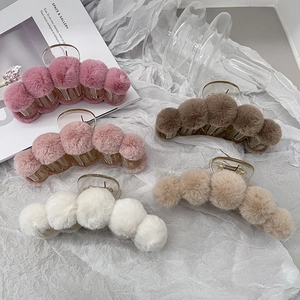 Plush Hair Claw Clip Faux Fur Solid Color French Style Shark Hairpin Elegant Back Head Updo Accessory For Women