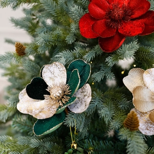 Fleurs De Noël Artificielles Flanelle Velours Paillettes Poinsettia Pour Décoration De Sapin Festive Ornements Bricolage Style Européen