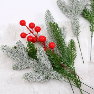 Artificial Christmas Pine Needles Red Berries Pinecones DIY Flower Arrangement For Xmas Tree Festive Winter Home Decoration Garland Material