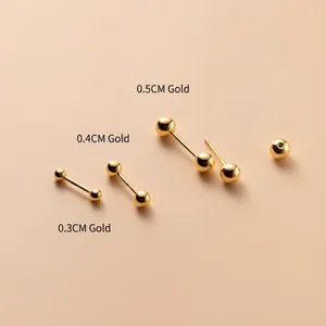 Boucles d'oreilles boules minimalistes en argent S925 doré, tailles 0,3/0,4/0,5cm