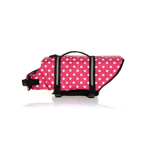 Pink polka dot pet life jacket with safety handle and reflective strips for dogs