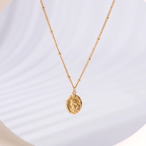 French vintage mermaid portrait pendant necklace in 18k gold plated stainless steel