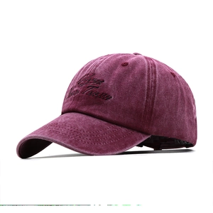 Retro washed burgundy cotton baseball cap with Life Team embroidery and curved brim style