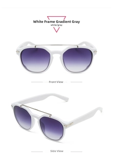 Detailed view showing the white frame and purple gradient lenses of these aviator sunglasses
