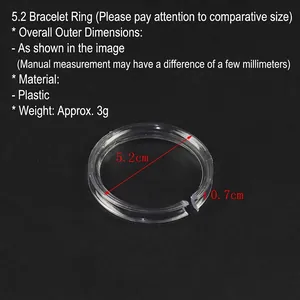 Detailed view of clear plastic bracelet display ring with 5.2cm diameter on black background