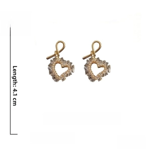 Detail shot showing 4.1cm heart drop earrings with crystals and 925 silver posts