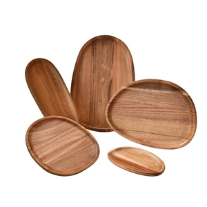 5-piece acacia wood serving tray set with irregular oval shapes for snacks and fruits