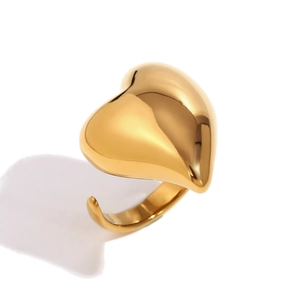 Polished 18K gold plated heart-shaped open ring with a minimalist aesthetic and 3D design