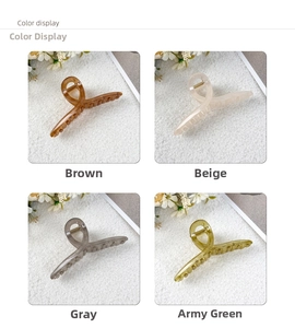 Hair claws set in four jelly colors featuring brown, beige, grey, and dark green finishes