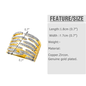 Detailed size specifications for 18k gold plated copper ring with white zircon stones