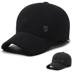 Winter Warm Baseball Cap For Men With Foldable Earflaps Woolen Fabric Thick Windproof Outdoor Casual Hat Metal Shield Decor