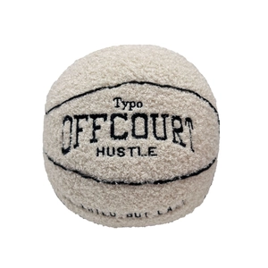 Offcourt basketball plush pillow in cream boucle fabric with hustle embroidery