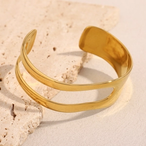 Minimalist asymmetrical 18K gold plated stainless steel double layer open bangle