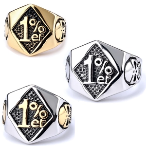 Men Signet Ring Stainless Steel 1%er Logo Skull Relief Biker Motorcycle Retro Punk Gothic Jewelry Hardcore Polished