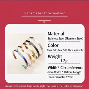 Adjustable stainless steel C-shape cuff bracelets in five colors with matte metal finish