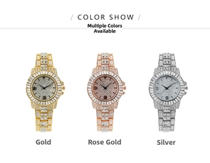 Dettaglio di orologi al quarzo in oro, oro rosa e argento con incastonatura di cristalli lucidi