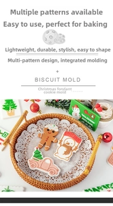 Close-up of Christmas fondant biscuit molds with gingerbread man and holiday car shapes