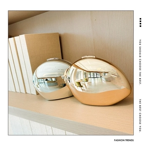 Egg Shape Evening Bag Acrylic Metal Mirror Finish Crossbody Handbag With Chain Strap For Party Wedding Fashion Women