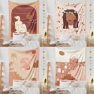 Abstract Female Line Art Wall Tapestry Polyester Bohemian Geometric Hanging Decor For Bedroom Living Room Modern Minimalist Home Decoration