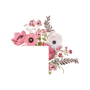 Detail of pink floral corner stickers featuring anemones and leaves for wall decoration