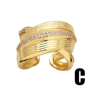 Chic double layer gold plated irregular ring with zircons and vertical texture for women