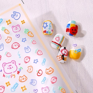 5D Embossed Nail Art Stickers Cartoon Animal Bear Rabbit Fruit Relief Self Adhesive DIY Manicure Decoration