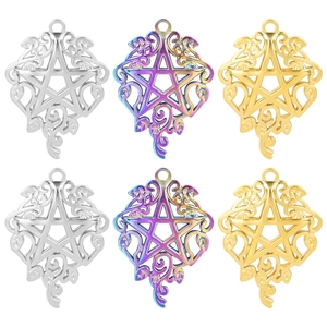 Collier Pendentif Étoile Pentagramme Acier Inoxydable Motif Vigne Ajouré Bijoux Pour Femmes Hommes Plaqué Or 18K