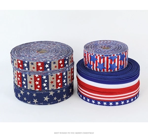 Detail of assorted Patriotic ribbons with stars and stripes for DIY crafts and gifts