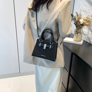 Sparkly black rhinestone crossbody bag with silver hardware for women fashion