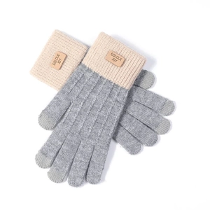 Guanti in maglia invernali da donna touch screen con fodera in pile calda e design bicolore
