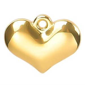 Close-up of heart-shaped pendant in polished 18k gold plating with a mirror finish