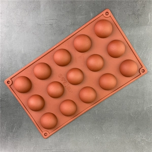 Orange 15-cavity semi-sphere silicone baking mold for chocolate and mousse cake tray