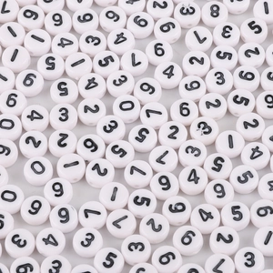 White round acrylic beads featuring black numbers 0-9 for DIY jewelry making